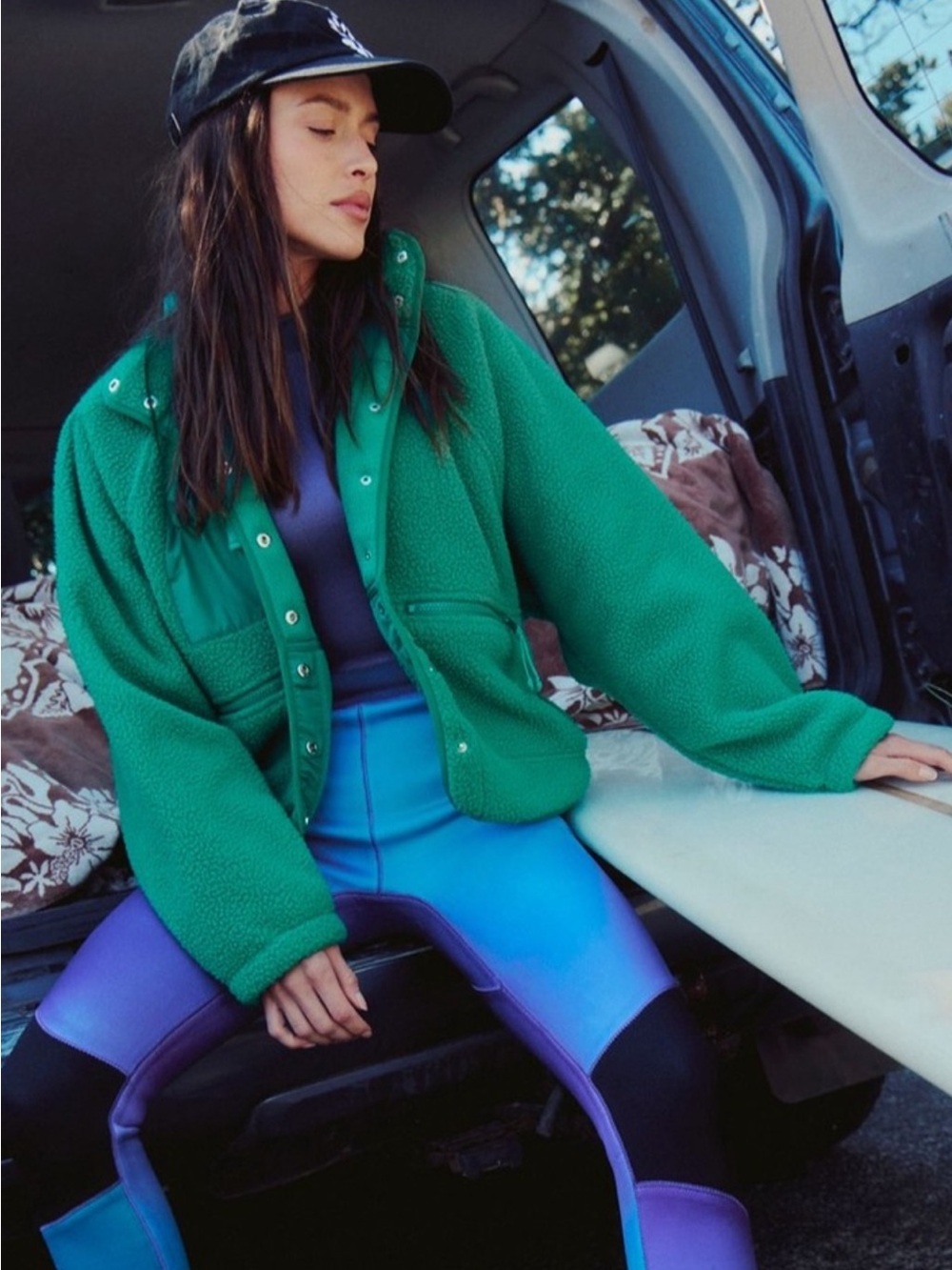 Free People FP Movement Hit The Slopes Fleece Jacket in Green Glow